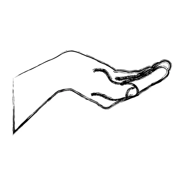 Silhouette dello schizzo monocromatico della mano estesa — Vettoriale Stock