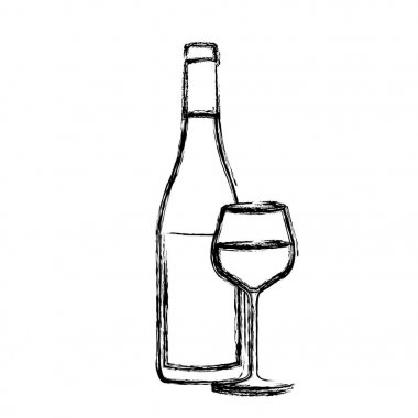 tek renkli kroki siluet şarap ve bordo cam şişe