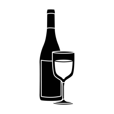 -bir şişe şarap ve cam ile siyah siluet