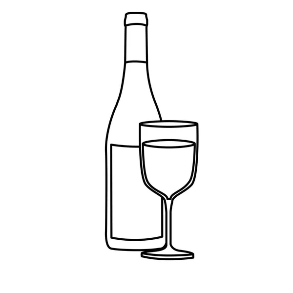 Silhouette monochrome avec bouteille de vin et verre — Image vectorielle