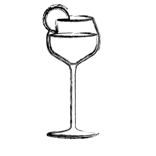 Croquis monochrome silhouette de cocktail en verre bordeaux avec tranche de citron — Image vectorielle