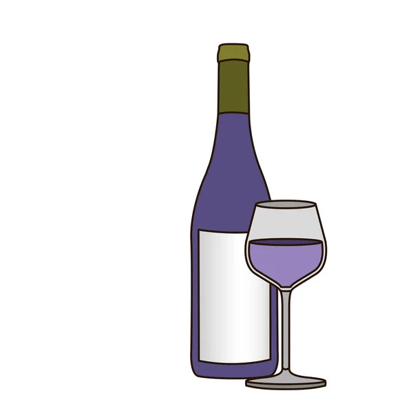 자주색 와인 및 유리의 병 밝은 색깔의 실루엣 — 스톡 벡터