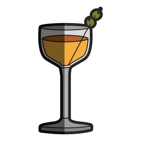 Helle Silhouette eines Glascocktails mit Olivenfrüchten mit Halbschatten — Stockvektor