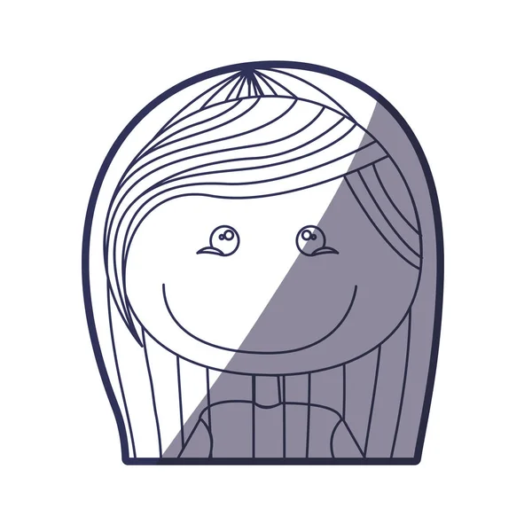 Blauwe kleur contour karikatuur halve lichaam meisje met expressieve ogen — Stockvector