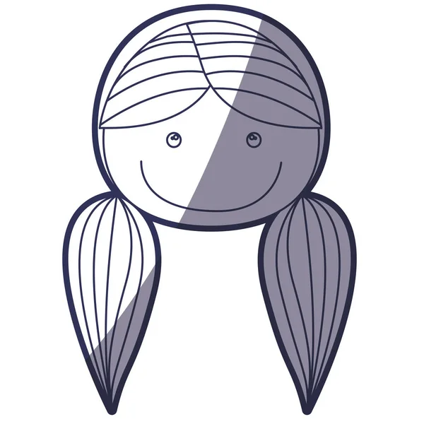 Blauwe kleur contour karikatuur voorzijde meisje met pigtails kapsel — Stockvector