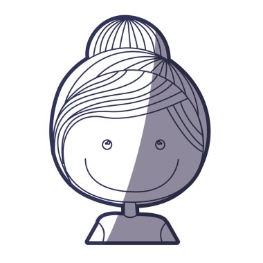 mavi renk karikatür yarım vücut kız ile toplanan saç kontur