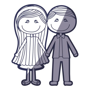 renk kontur karikatür çift ile alınan el resmi elbiseli mavi