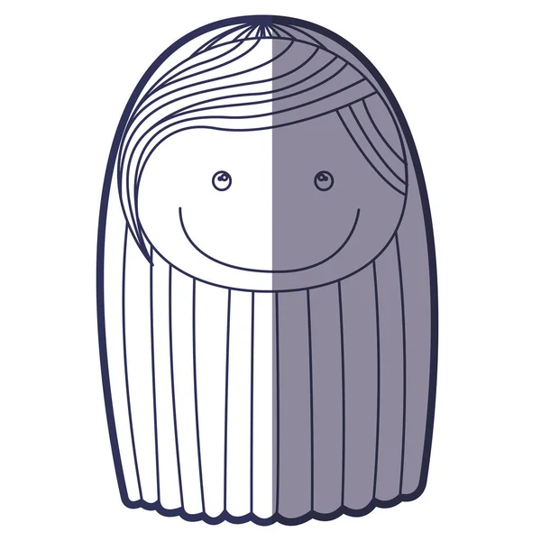 Blauwe kleur contour karikatuur voorzijde meisje met gestreepte lange haren — Stockvector