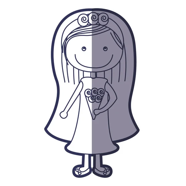 婚纱礼服短发蓝色轮廓漫画女人 — 图库矢量图片