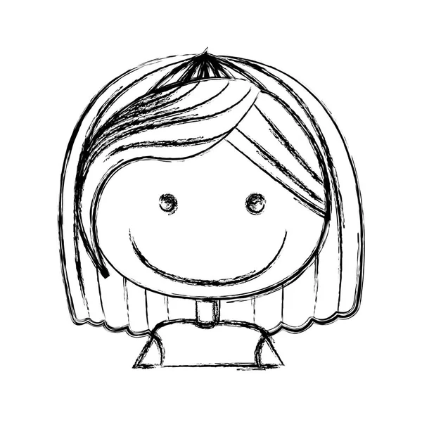 Borrosa silueta caricatura medio cuerpo chica con corto pelo liso — Vector de stock