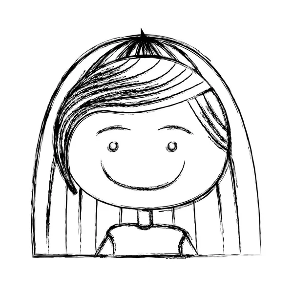 Размытый силуэт карикатуры наполовину тело девушка с длинными прямыми волосами — стоковый вектор