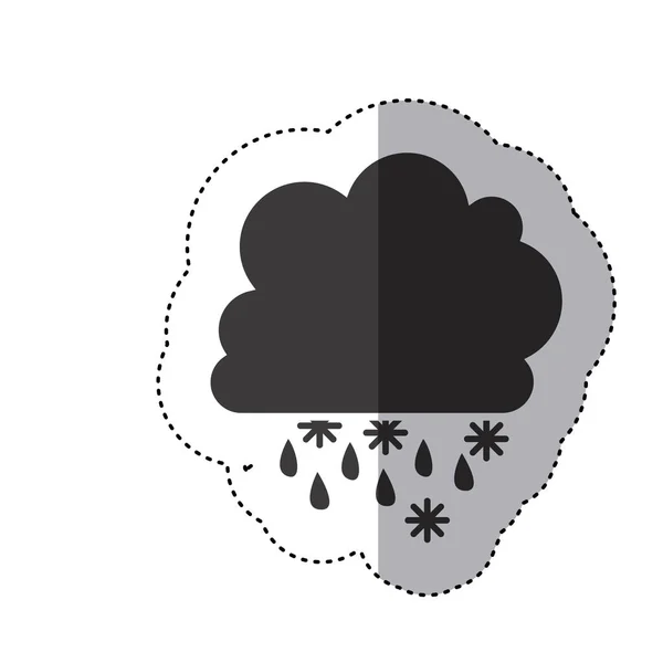 Graue Silhouette Sticker mit Wolkenhaufen mit Regen — Stockvektor