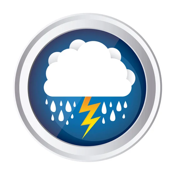 Kleur circulaire frame en blauwe achtergrond met cloud met regen en bliksem — Stockvector