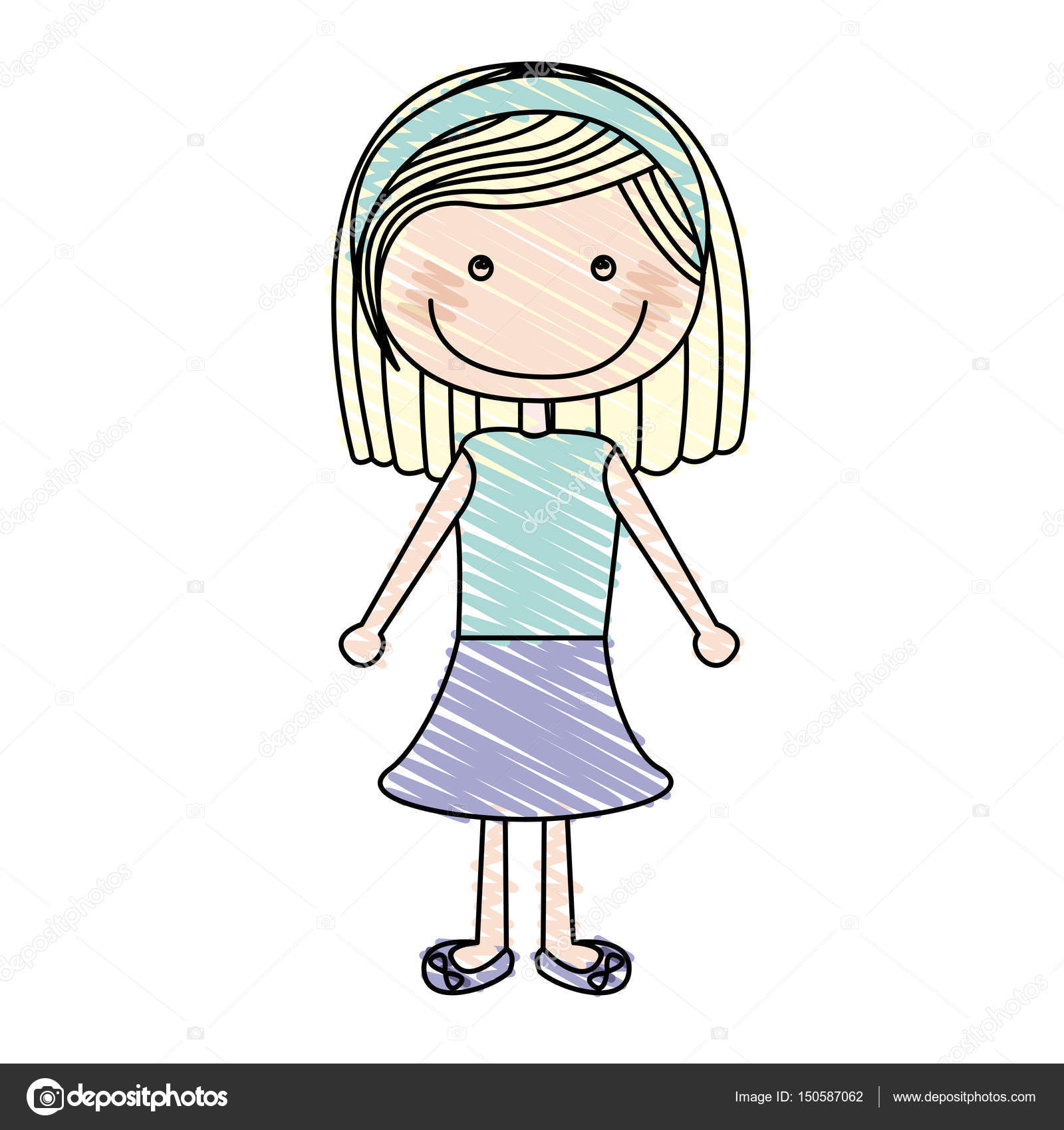 Colore disegno a matita di caricatura capelli lesbica ragazza con camicia e gonna illustrazione vettoriale — Vettoriali di grgroupstock