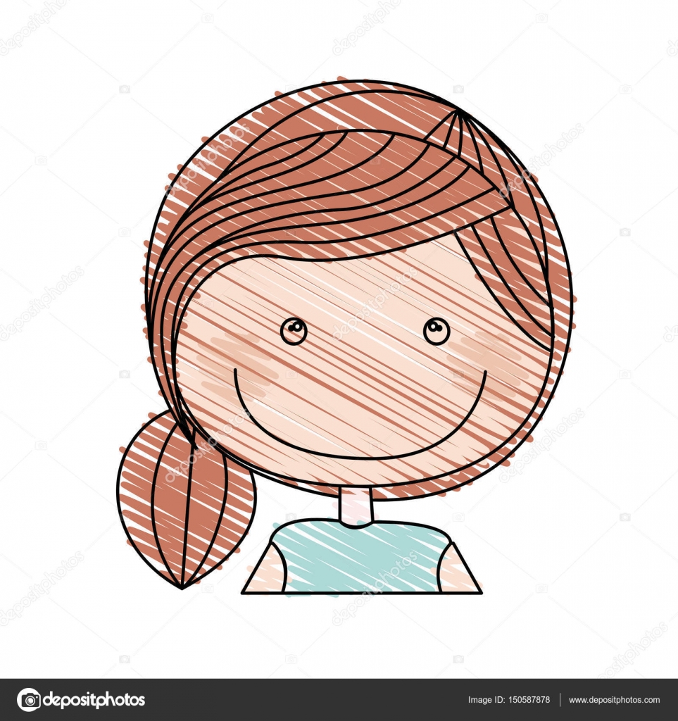 Colore disegno a matita della ragazza di met  corpo di caricatura con illustrazione di vettore di capelli coda di cavallo — Vettoriali di grgroupstock