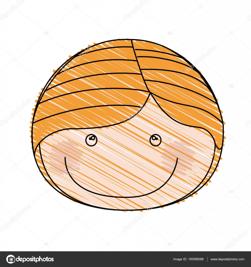 Colore disegno a matita di caricatura faccia anteriore ragazzo con capelli biondi — Vettoriale Stock