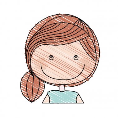 renk kalem karikatür yarım vücut kız at kuyruğu saç ile çizim