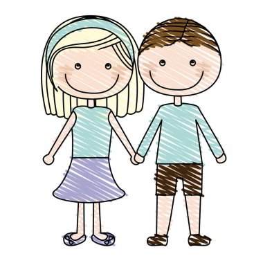 alınan eller ile gayri resmi kıyafetli bir karikatür çift renk karakalem