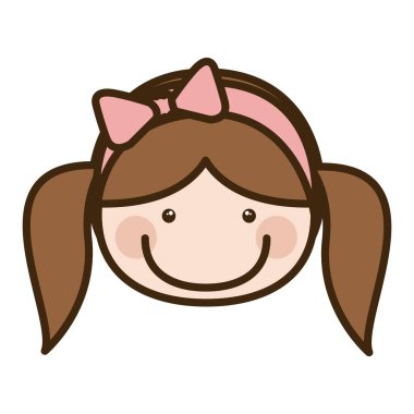 Kız at kuyruklu ve pembe fiyonk dantel saç renk siluet karikatür ön yüz