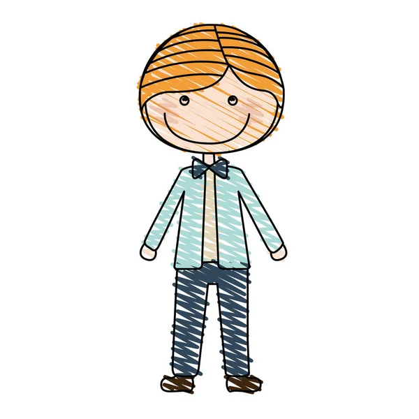 Färg blyertsteckning av karikatyr blonded kille med jacka och byxor — Stock vektor