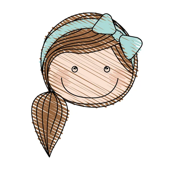 Dibujo a lápiz de color de cara frontal caricatura chica con pelo de cola de caballo lateral — Vector de stock