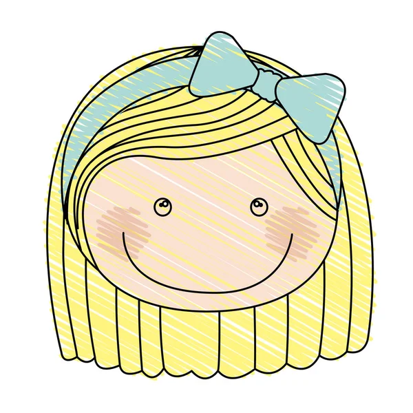 Color pencil drawing of caricature front face girl with blond hair — Stock Vector