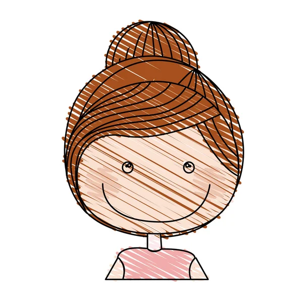 Farbują ołówek rysunek dziewczyna pół body karykatura z zebrane włosy — Wektor stockowy
