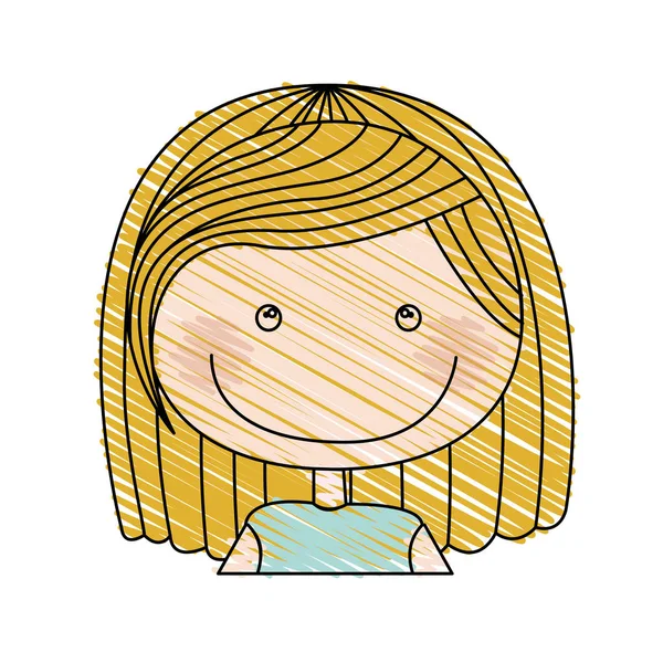 Цветной карандашный рисунок карикатуры девушки с короткими светлыми волосами — стоковый вектор