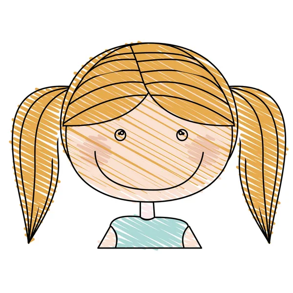 Color pencil drawing of caricature half body blond girl with pigtail hair — Stock Vector
