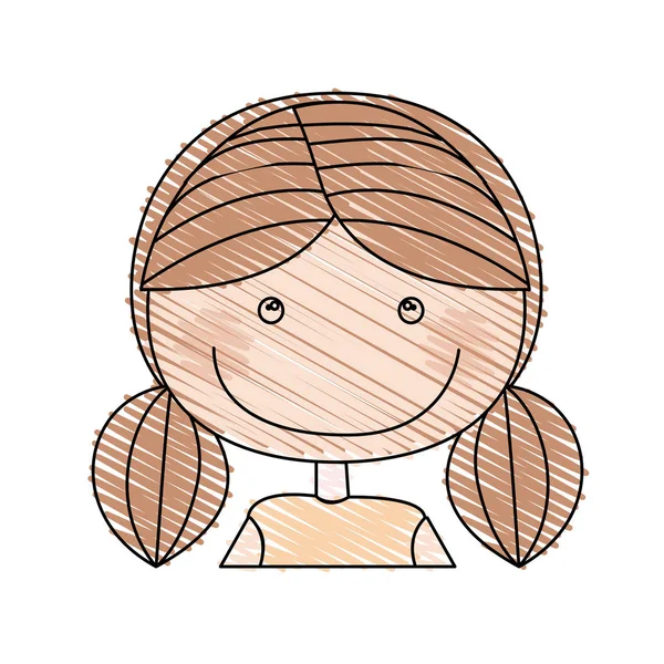 Desenho a lápis de cor de caricatura metade corpo menina com pigtail cabelo —  Vetores de Stock