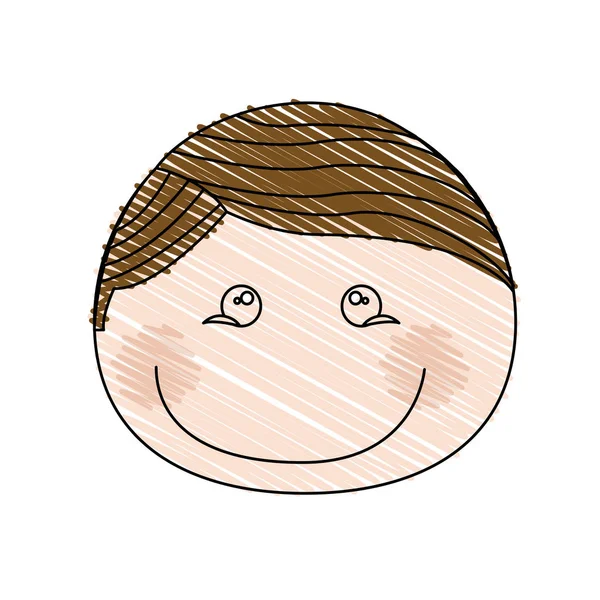 Dibujo a lápiz de color de caricatura chico cara frontal con ojos expresivos — Archivo Imágenes Vectoriales