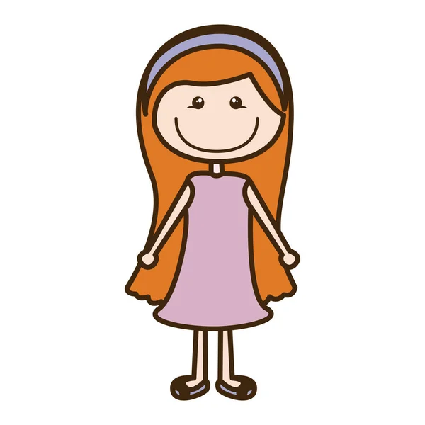 Renkli siluet karikatür uzun saçlı kız gül elbise ile — Stok Vektör