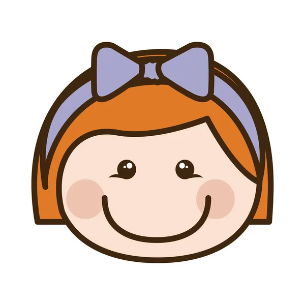 Cor silhueta desenho animado frente rosto menina com cabelo curto laranja — Vetor de Stock
