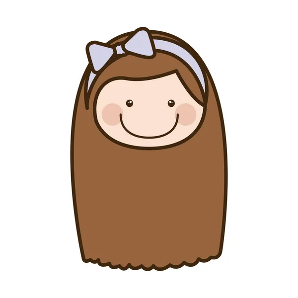 Cor silhueta desenho animado frente rosto menina com cabelo longo marrom — Vetor de Stock