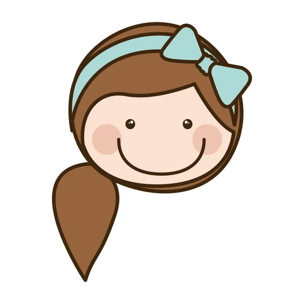 Cor silhueta desenho animado frente rosto menina com cabelo de rabo de cavalo lateral — Vetor de Stock