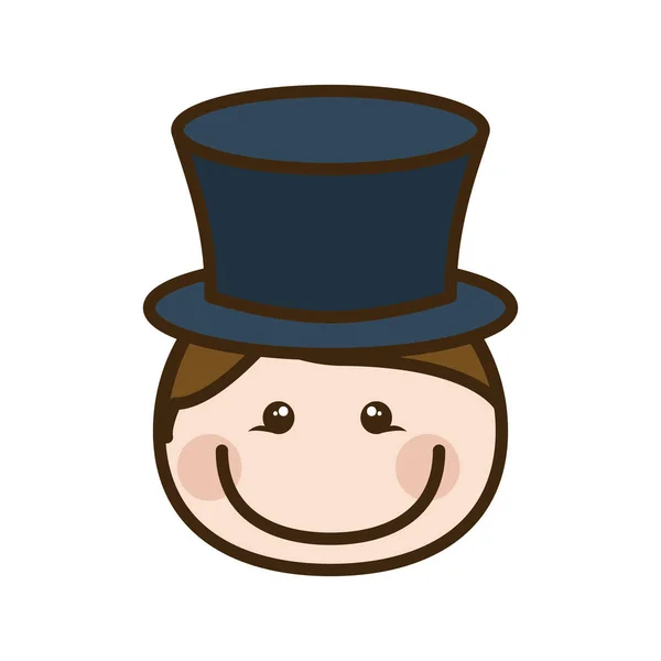 Couleur silhouette dessin animé face avant homme avec chapeau bleu — Image vectorielle