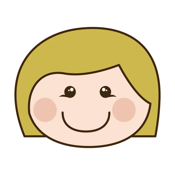 Cor silhueta desenho animado frente rosto menina com cabelo curto loiro — Vetor de Stock