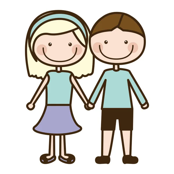 Cor silhueta desenho animado casal em terno informal com as mãos tomadas —  Vetores de Stock