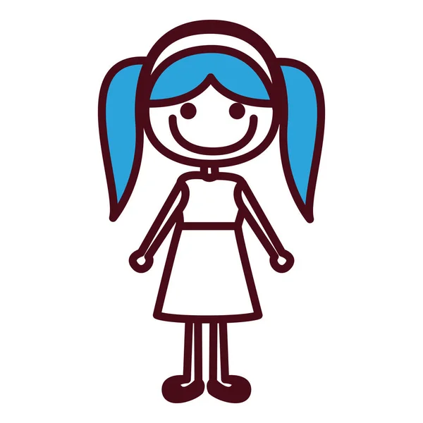 Hand silhouet meisje met blauwe pigtails haar tekening — Stockvector