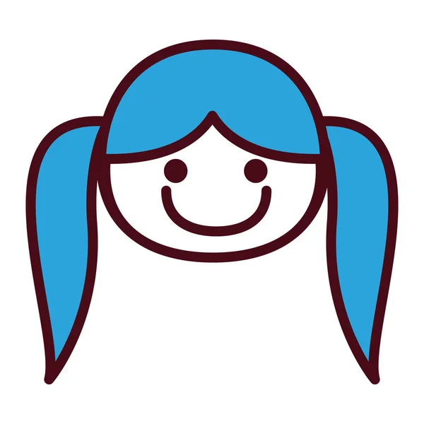 Hand silhouet voorzijde meisje met blauwe pigtails haar tekening — Stockvector