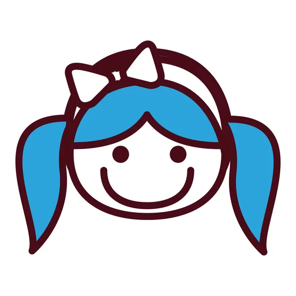 Mano dibujo silueta cara frontal chica con coletas azules peinado y encaje de arco — Archivo Imágenes Vectoriales