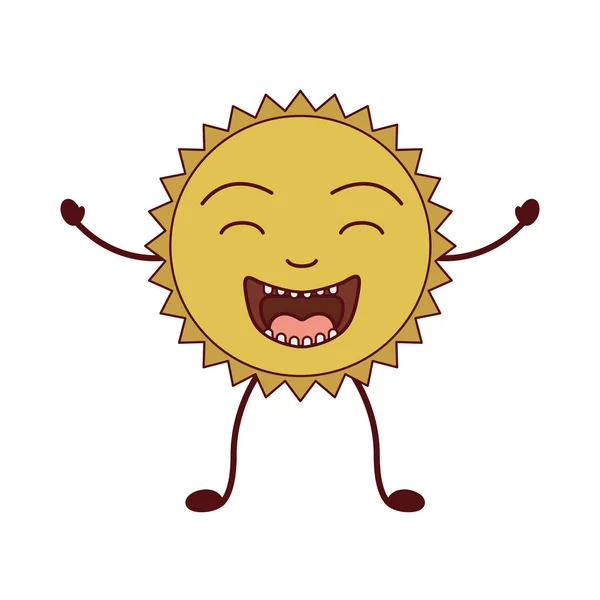 Silueta de color de la caricatura del sol sonriendo con brazos y piernas — Vector de stock