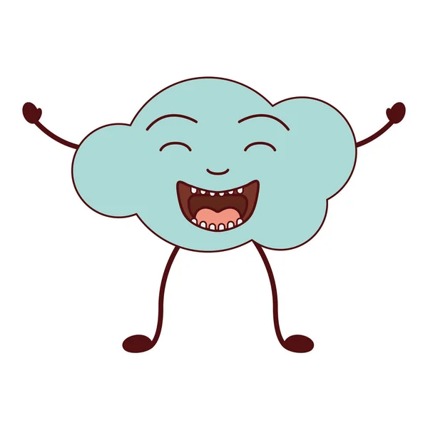 Silueta de color de la caricatura de la nube sonriendo con brazos y piernas — Vector de stock