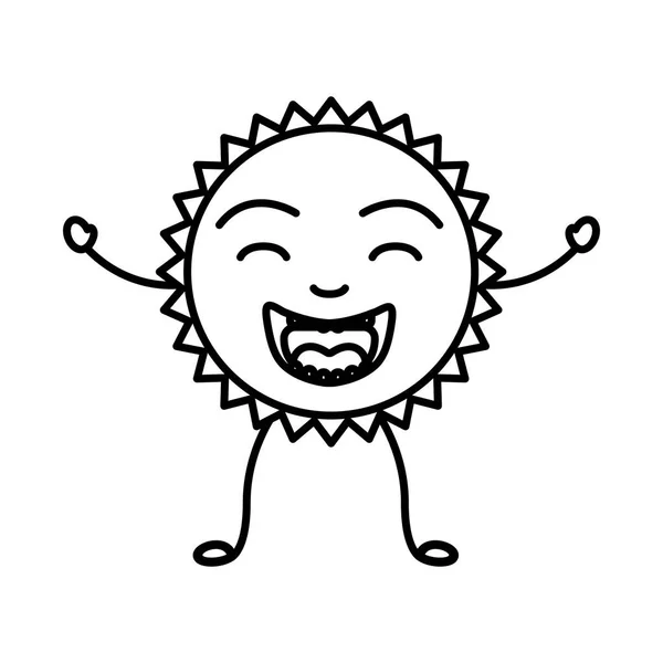 Contorno monocromatico di caricatura del sole sorridente con braccia e gambe — Vettoriale Stock