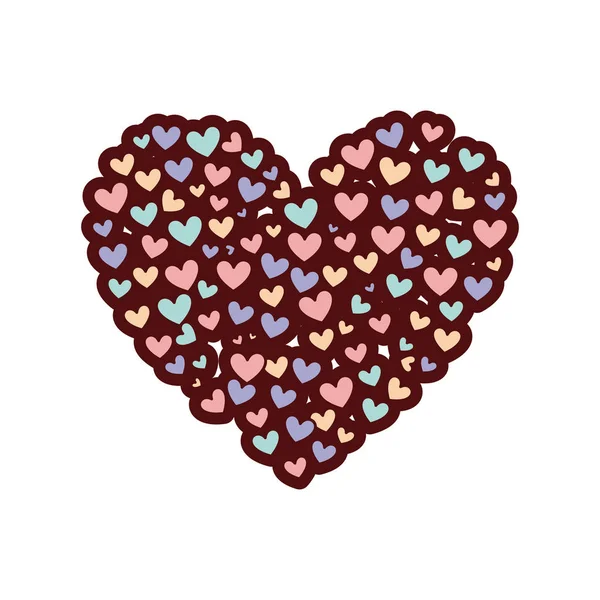 Silueta gruesa colorida de muchos corazones que forman un gran corazón — Archivo Imágenes Vectoriales