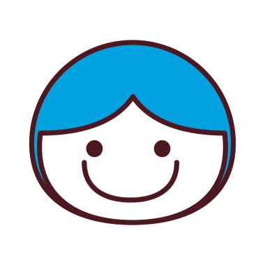 El çizimi mavi saçlı siluet açık yüz çocuk