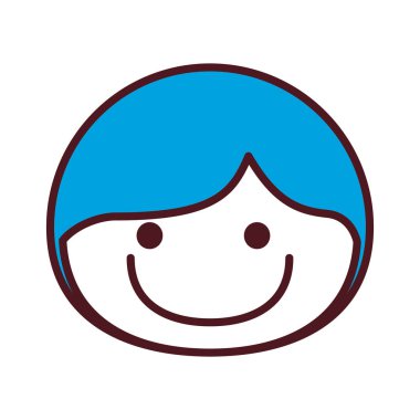 El çizimi gülümseyen mavi saç siluet açık yüz çocuk