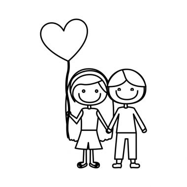 tek renkli kontur rahat kıyafetler çift çocuklarda kalp şeklinde balon ile karikatürü