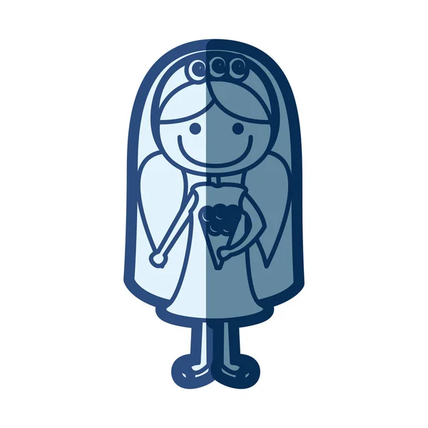 おさげの髪型とウェディング ドレスの似顔絵の女性の青いシルエット — ストックベクタ