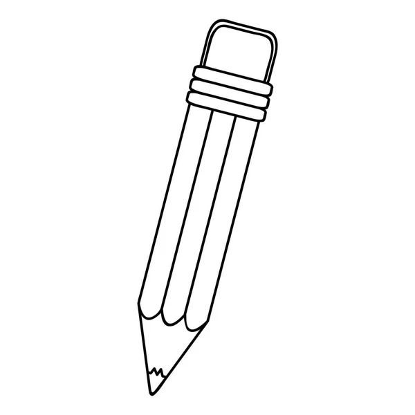 Silueta monocromática de pequeño lápiz escolar con goma de borrar — Vector de stock